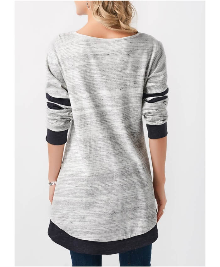 Grey Long Sleeve Asymmetric Hem T Shirt